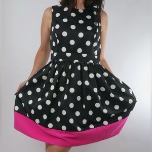 Saks Fifth Avenue Navy Blue Polka Dot Fit-and-Flare Dress